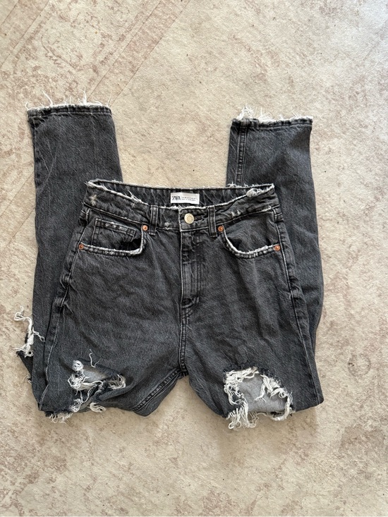 Zara Denim - Zara Black Distressed High-Rise Jeans with Frayed Hem